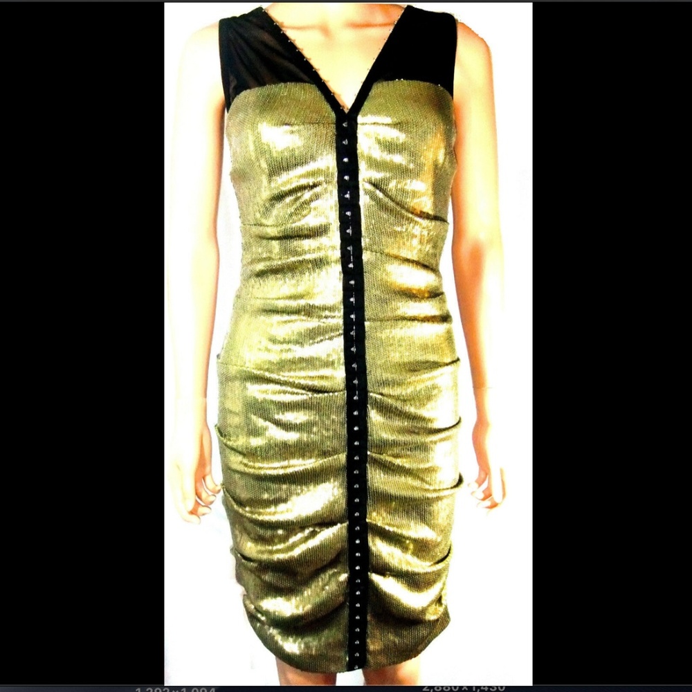 Nicole Miller Black/Gold Sequin Evening Dress Sz 8